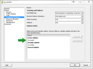 dvs.VCDVS_Teaming Failover Settings